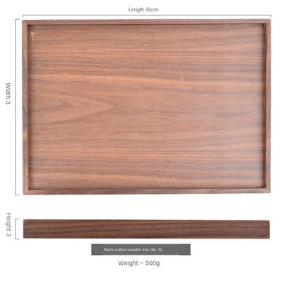 Дървен поднос Поднос за чай Правоъгълна чиния за кафе Орех Органайзер от масивно дърво Хотелска чиния Печене на пица Пържола Квадратна чиния