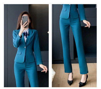 Elegantiškas moteriškas kostiumas – švarkas, kelnės ir sijonas