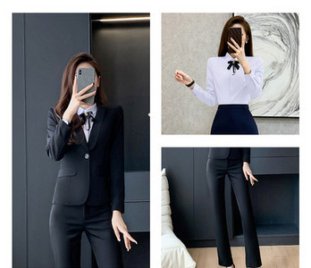 Elegantiškas moteriškas kostiumas – švarkas, kelnės ir sijonas