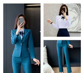 Elegantiškas moteriškas kostiumas – švarkas, kelnės ir sijonas