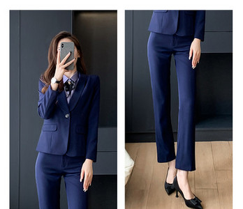 Elegantiškas moteriškas kostiumas – švarkas, kelnės ir sijonas