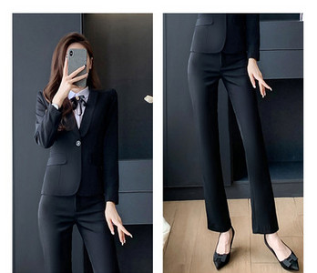 Elegantiškas moteriškas kostiumas – švarkas, kelnės ir sijonas