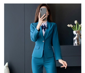 Elegantiškas moteriškas kostiumas – švarkas, kelnės ir sijonas