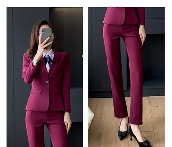 Elegantiškas moteriškas kostiumas – švarkas, kelnės ir sijonas