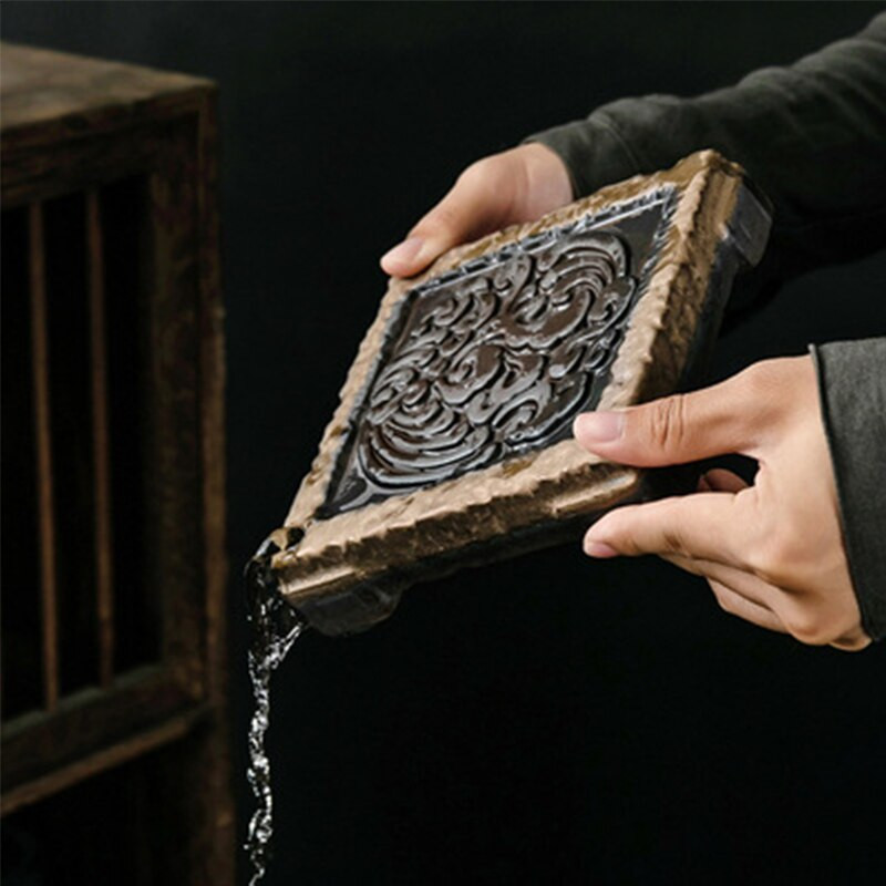 Tavă de ceai din ceramică retro aurita Tavă de înmuiere uscată Baza de ceainic japonez Tip de stocare a apei Masă mică de ceai Set de ceai Kung Fu Masă de ceai
