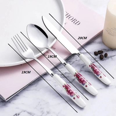 3 бр. Кухненски инструмент Модна вилица от неръждаема стомана, нож, лъжица, вилица от костен Китай, вилица за плодове/торта, десертна вилица, прибори за хранене