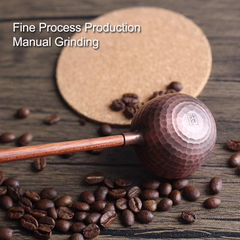 Lingurita de cafea din cupru roșu pur, mâner din lemn, accesorii pentru copt, bartendin, lingură de măsurare, instrumente pentru ceașcă de boabe de cafea