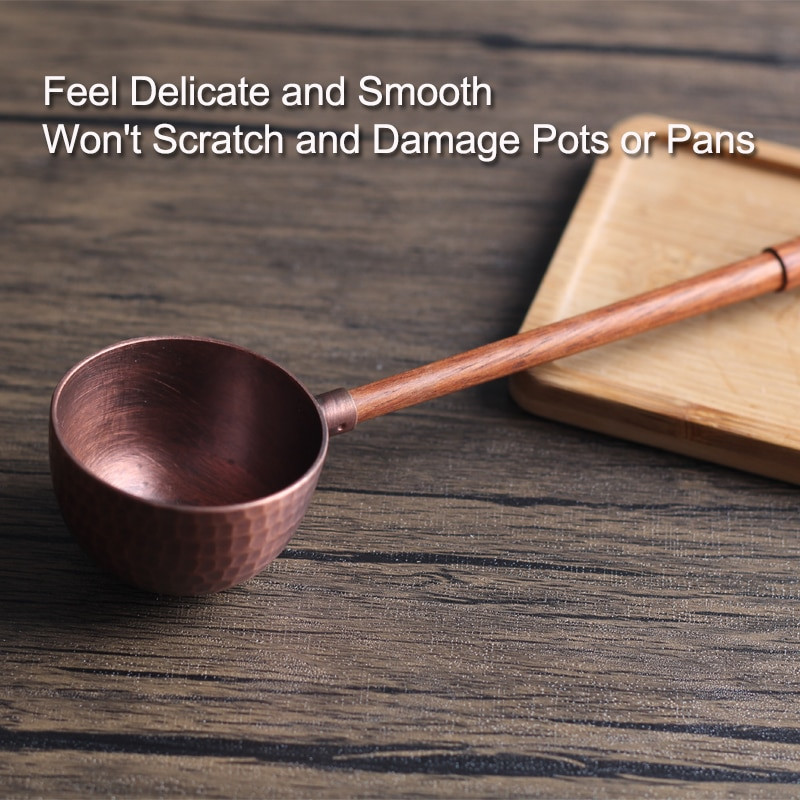 Lingurita de cafea din cupru roșu pur, mâner din lemn, accesorii pentru copt, bartendin, lingură de măsurare, instrumente pentru ceașcă de boabe de cafea