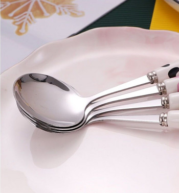 Кухненски инструмент Модна лъжица за супа от неръждаема стомана Модел на мляко Керамична дръжка Европейски кухненски прибори 4PCS
