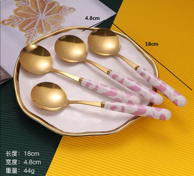 Kuhinjski alat Modna žlica za juhu od nehrđajućeg čelika Mliječni uzorak Keramička ručka Europsko kuhinjsko posuđe 4 KOM.