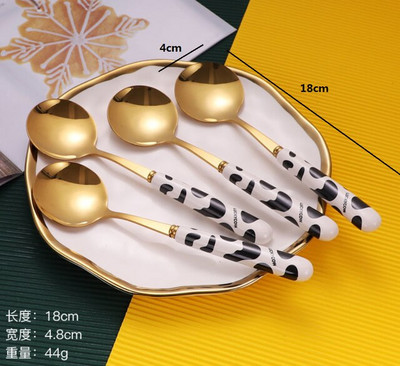 Kuhinjski alat Modna žlica za juhu od nehrđajućeg čelika Mliječni uzorak Keramička ručka Europsko kuhinjsko posuđe 4 KOM.