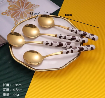 Kuhinjski alat Modna žlica za juhu od nehrđajućeg čelika Mliječni uzorak Keramička ručka Europsko kuhinjsko posuđe 4 KOM.