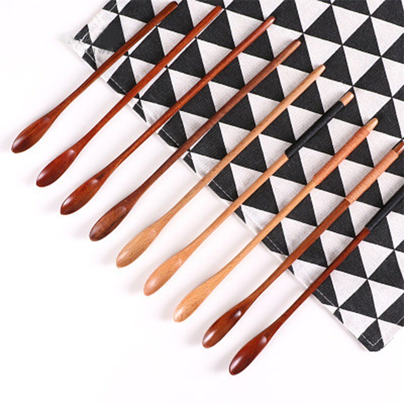 Винтидж японски дървени лъжици за лъжици с дълга дръжка Дипер Буркан за мед Лъжица за разбъркване Мляко Кафе Сок Бъркалка Дървена лъжица