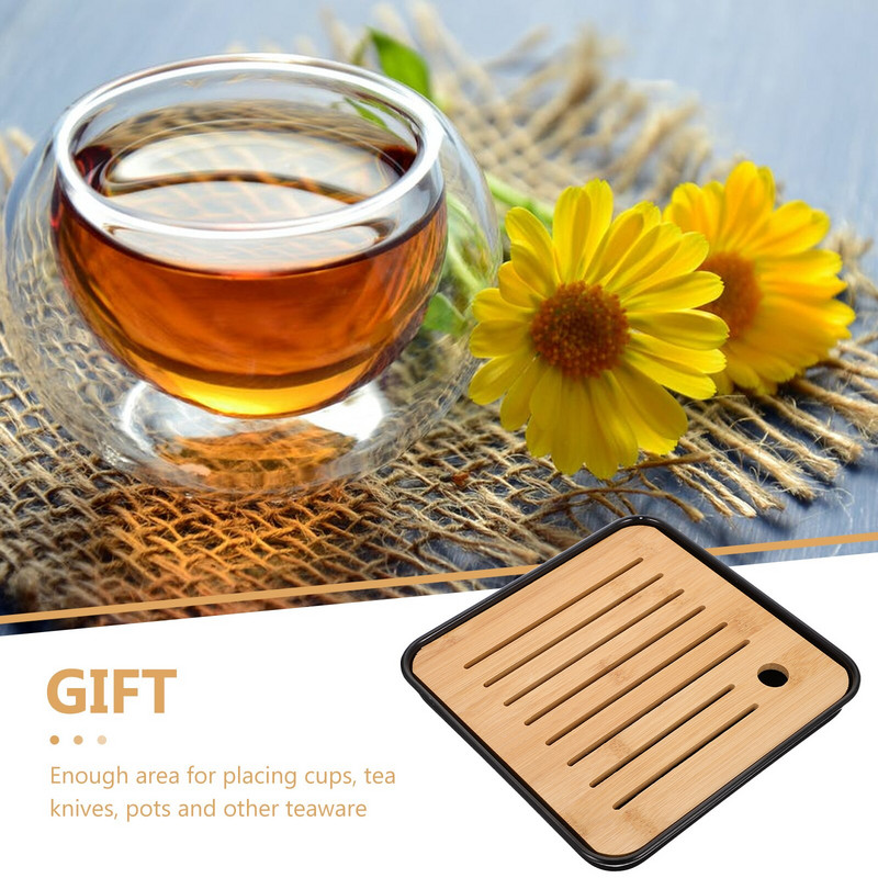 Arbatos indų laikymo lėkštės arbatos puodelio padėklas Bambuko arbatos puodelių laikiklis Arbatos indų laikymo padėklas
