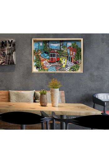 Ξύλινος Δίσκος Παρουσίασης Δίσκος σερβιρίσματος καφέ και Κωνσταντινούπολη εμπριμέ Διακοσμητικό Τραπέζι τοίχου Μαύρο Διακοσμητικό Lux Service Φαγητό στην παρουσίαση του