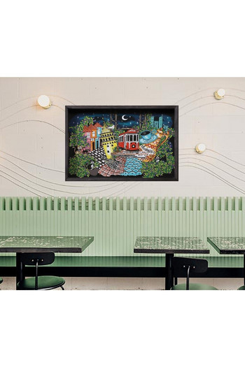 Дървена подноса за презентации Поднос за сервиране на чай и кафе & Декоративна стенна маса с щампа Истанбул Черна декоративна луксозна сервиза Яжте на представянето на