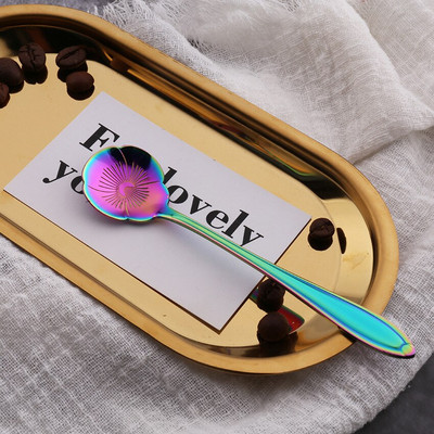 10 vnt. Nauji širdies gėlių vyšnių saulėgrąžų kavos kaušeliai iš nerūdijančio plieno graviruoti kavos šaukšteliai vakarėliams, vaikams, moterims, dovanoms