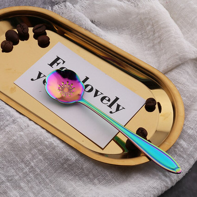 10 vnt. Nauji širdies gėlių vyšnių saulėgrąžų kavos kaušeliai iš nerūdijančio plieno graviruoti kavos šaukšteliai vakarėliams, vaikams, moterims, dovanoms