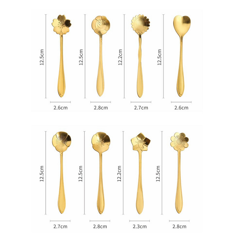 10 vnt. Nauji širdies gėlių vyšnių saulėgrąžų kavos kaušeliai iš nerūdijančio plieno graviruoti kavos šaukšteliai vakarėliams, vaikams, moterims, dovanoms