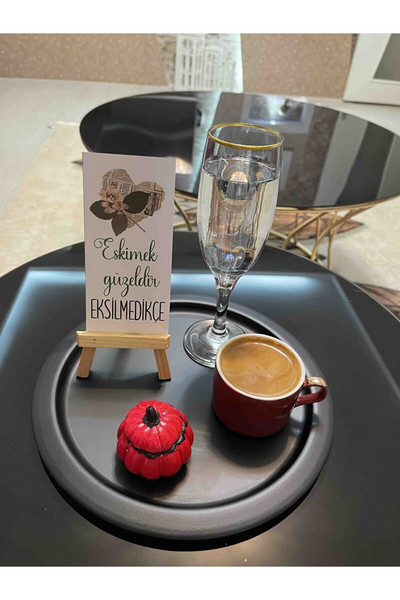 1 részes rozsdamentes acél kerek, mintás fekete kiszerelés, dekoratív tálalótálca, tea, sütemény, kerek kávé arany kiszerelés