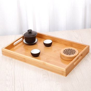 Бамбукова дървена правоъгълна табла за чай Подноси от масивно дърво Чаша Хотелска чиния за вечеря Кунг-фу Чаена маса Поднос Поднос за сервиране
