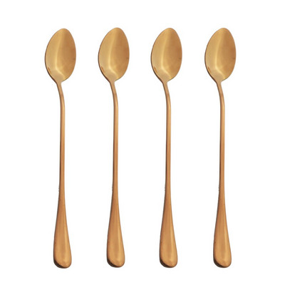 4бр. Сини прибори за разбъркване от неръждаема стомана Чаени лъжици с дълга дръжка Лъжица за кафе Лъжица за сок Кухненски прибори за пиене Drop Shipping