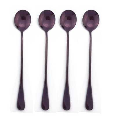 4бр. Сини прибори за разбъркване от неръждаема стомана Чаени лъжици с дълга дръжка Лъжица за кафе Лъжица за сок Кухненски прибори за пиене Drop Shipping