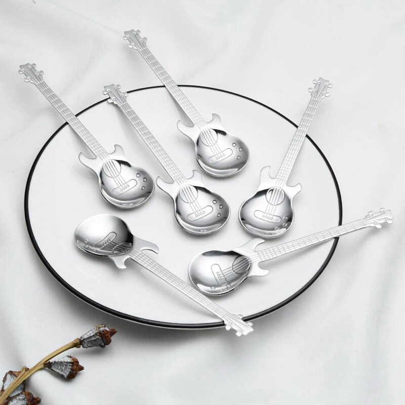 6 vnt. gitara šaukštai sidabriniai arbatiniai šaukšteliai kava nerūdijantis plienas muzikinis maišymas cukrus arbatos šaukštelis kavinės stalo reikmenys virtuvės restoranui