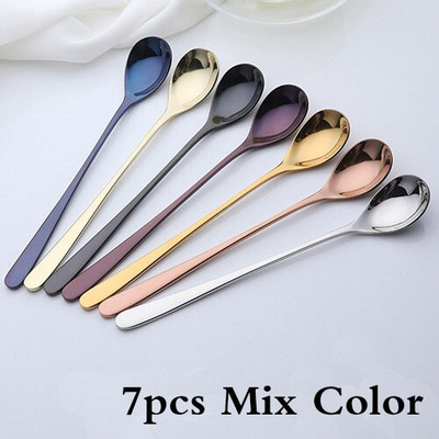 4-7 бр. Rainbow Teaspoon Rose Gold Лъжица с дълга дръжка Лъжици за кафе от неръждаема стомана Комплект чаени лъжички за смесване на плодове 8 инча 23 см