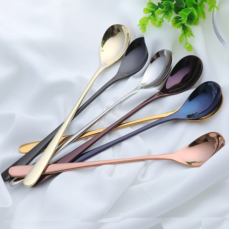 4-7 бр. Rainbow Teaspoon Rose Gold Лъжица с дълга дръжка Лъжици за кафе от неръждаема стомана Комплект чаени лъжички за смесване на плодове 8 инча 23 см