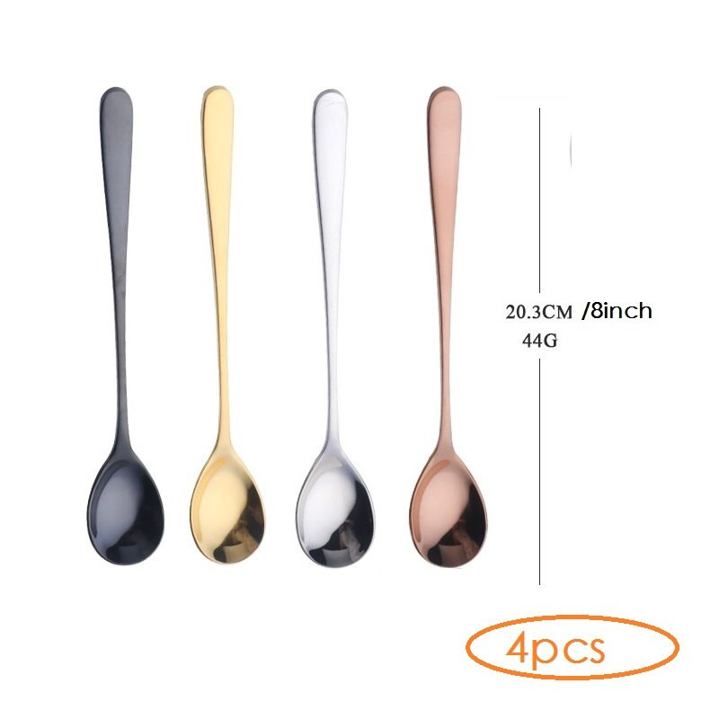 4-7 бр. Rainbow Teaspoon Rose Gold Лъжица с дълга дръжка Лъжици за кафе от неръждаема стомана Комплект чаени лъжички за смесване на плодове 8 инча 23 см