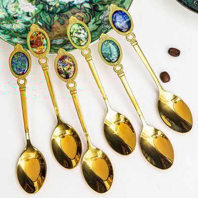 Нов дизайн Кралски стил 304 Лъжици за кафе от неръждаема стомана Дизайн на Ван Гог