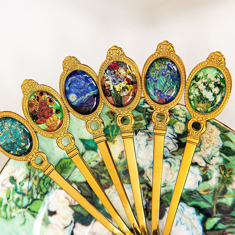 Нов дизайн Кралски стил 304 Лъжици за кафе от неръждаема стомана Дизайн на Ван Гог