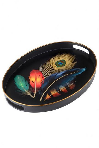 Kerek toll mintás tálca nagy méretű tányér tea kávé desszerttálca ajándék konyha otthoni ékszer tányér díszítés