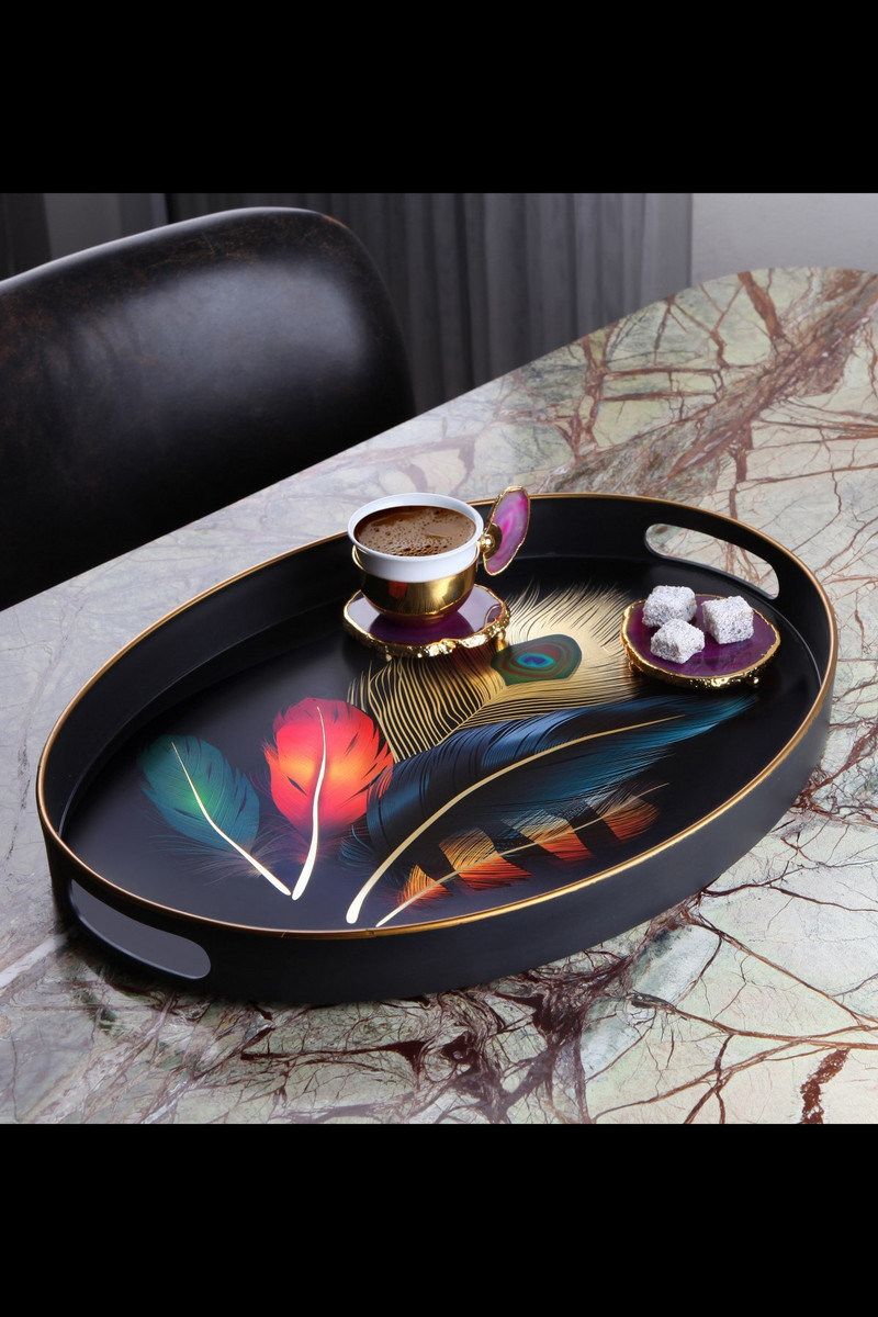 Kerek toll mintás tálca nagy méretű tányér tea kávé desszerttálca ajándék konyha otthoni ékszer tányér díszítés