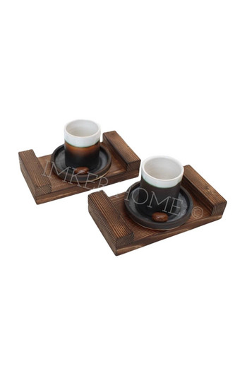 Комплект от 2 части Декоративен дървен поднос за сервиране Поднос за чай и кафе за домашни ресторанти и кафенета Цвят на тъмен орех