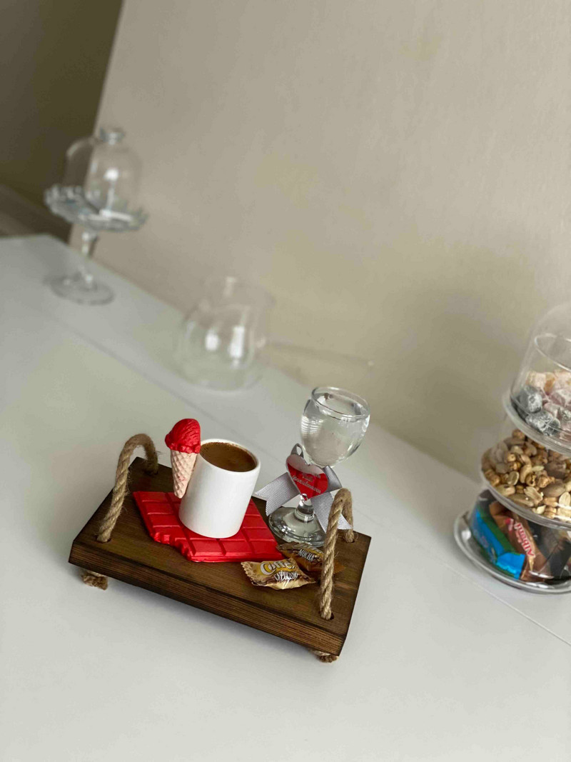 2-dijelni set ukrasni drveni pladanj za posluživanje čaj kava poslužavnik za kućne restorane i kafiće tamne boje oraha