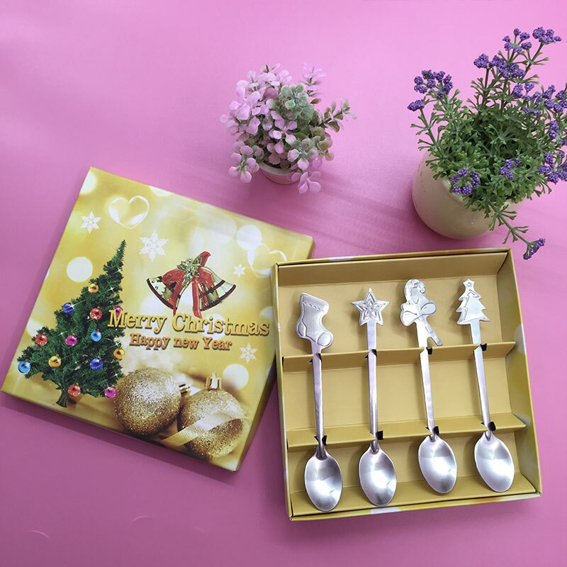 4PCS Set žlica od nehrđajućeg čelika Božićna žlica za kavu Juha od sladoleda Šećer Žličice za desert Mješalica Kuhinjsko posuđe