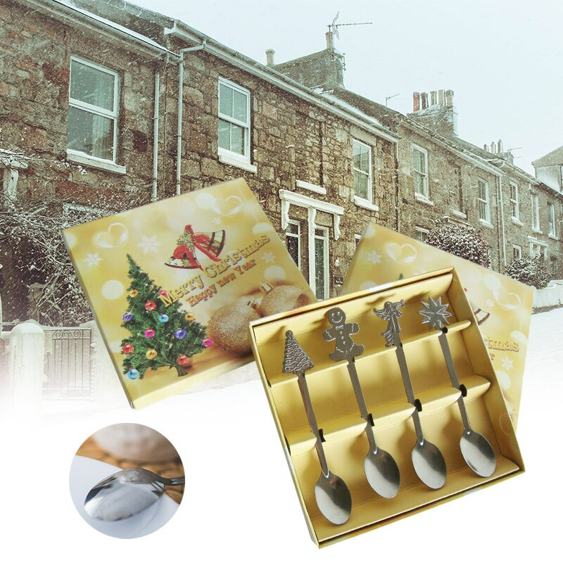 4PCS Set žlica od nehrđajućeg čelika Božićna žlica za kavu Juha od sladoleda Šećer Žličice za desert Mješalica Kuhinjsko posuđe