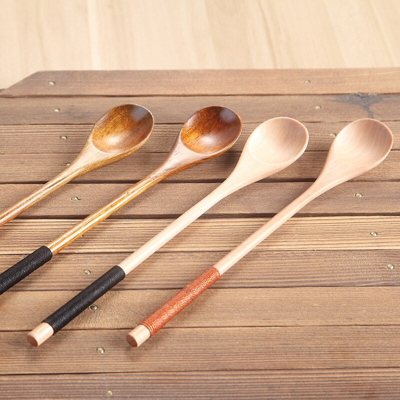 4 vnt./rinkinys Natūralus medinis kavos samtelis, mini ilga rankenėlė sriuba Desertas medaus šaukštelis kavos arbatinis šaukštelis mediniai pagaliukai virtuvės reikmenys