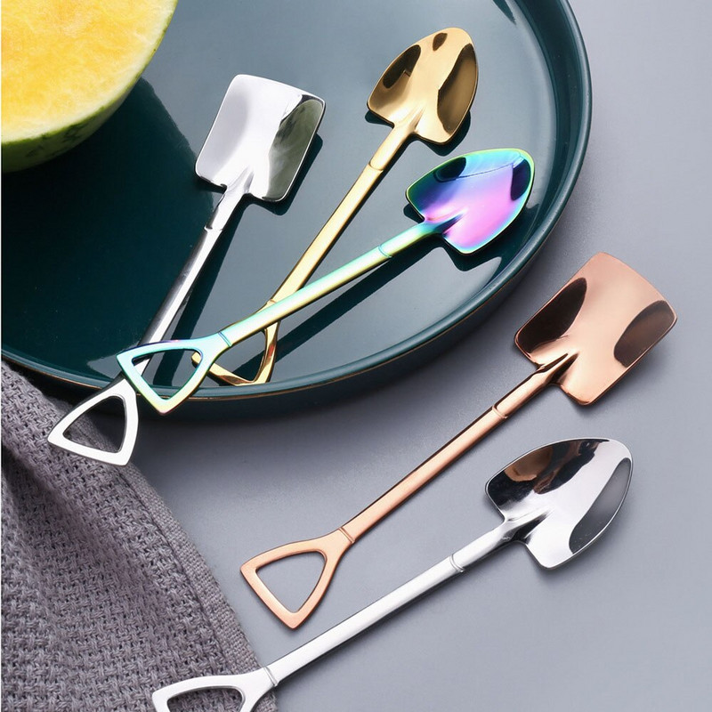 10 бр. Новост във формата на лопата, лъжички за кафе, лъжички за кафе от неръждаема стомана за сувенири за парти, детски дамски най-добри приятели, тенденции, подаръци