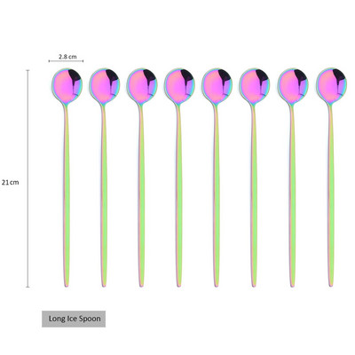 8Pcs Дълга дръжка Лъжица за лед Кафе Чай Лъжица за разбъркване Неръждаема стомана Черно злато Комплект прибори за хранене Кухненски комплект прибори за вечеря