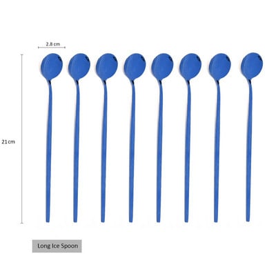 8Pcs Дълга дръжка Лъжица за лед Кафе Чай Лъжица за разбъркване Неръждаема стомана Черно злато Комплект прибори за хранене Кухненски комплект прибори за вечеря