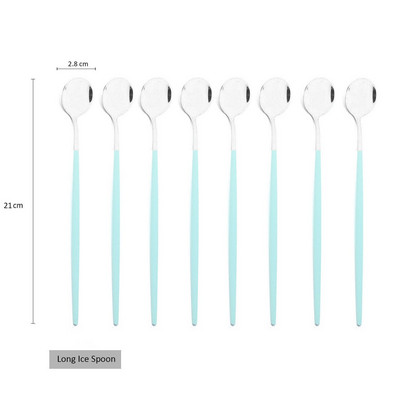 8Pcs Дълга дръжка Лъжица за лед Кафе Чай Лъжица за разбъркване Неръждаема стомана Черно злато Комплект прибори за хранене Кухненски комплект прибори за вечеря