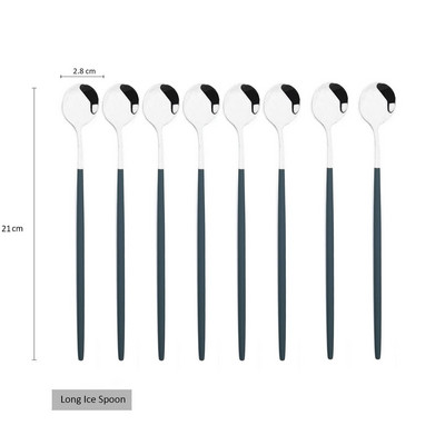8Pcs Дълга дръжка Лъжица за лед Кафе Чай Лъжица за разбъркване Неръждаема стомана Черно злато Комплект прибори за хранене Кухненски комплект прибори за вечеря