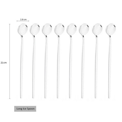 Set de tacâmuri din oțel inoxidabil, 8 buc., lingură de gheață cu mâner lung, cafea, ceai, set de tacâmuri, instrumente de bucătărie, set de tacâmuri