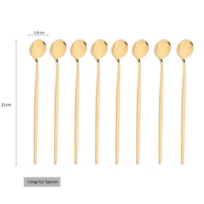 Set de tacâmuri din oțel inoxidabil, 8 buc., lingură de gheață cu mâner lung, cafea, ceai, set de tacâmuri, instrumente de bucătărie, set de tacâmuri