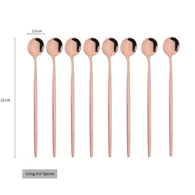 Set de tacâmuri din oțel inoxidabil, 8 buc., lingură de gheață cu mâner lung, cafea, ceai, set de tacâmuri, instrumente de bucătărie, set de tacâmuri