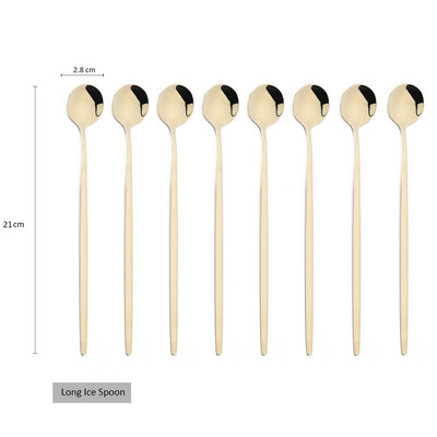 Set de tacâmuri din oțel inoxidabil, 8 buc., lingură de gheață cu mâner lung, cafea, ceai, set de tacâmuri, instrumente de bucătărie, set de tacâmuri