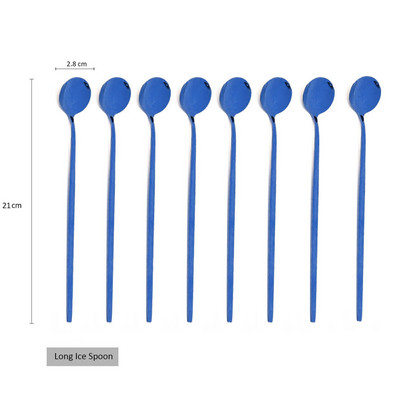 8kom crne duge drške Žlica za led Kava Čaj Žlica za miješanje Set pribora za jelo od nehrđajućeg čelika Posuđe za jelo Kuhinjski alati za bar Set pribora za jelo